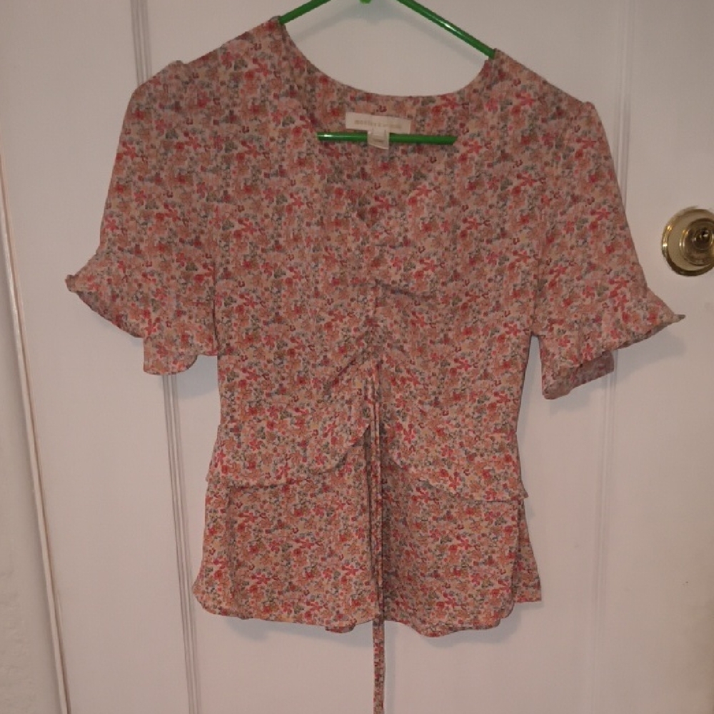 Monteau | Floral Print Blouse in Pink and Cream